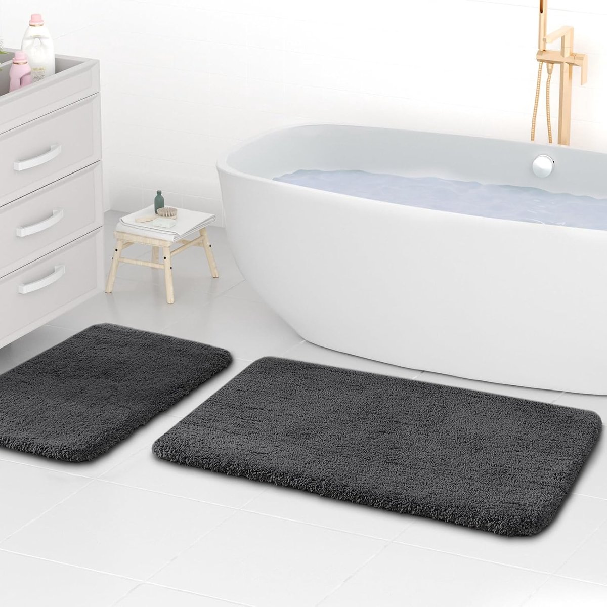 Badmat 50x80cm en 40x60cm - Superdikke microvezel - Diepgrijs - Snelle waterabsorptie - SnelShoppen