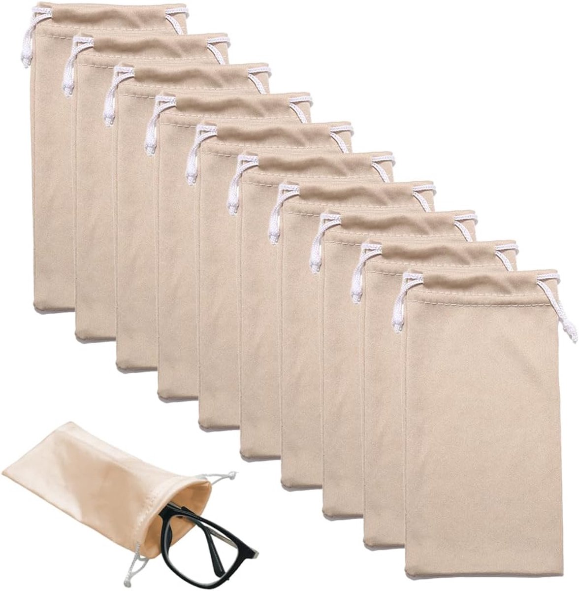 Brilcase set van 10 - zachte microvezel - met trekkoord zakje - perfect voor zonnebrillen - SnelShoppen