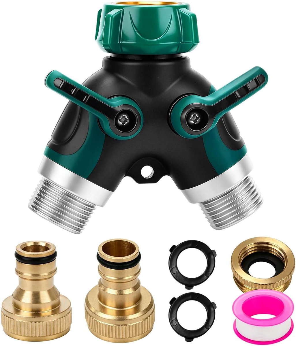 Waterverdeler 3/4 inch - Messing - 2 onafhankelijke kleppen - Ideaal voor tuinirrigatie - SnelShoppen