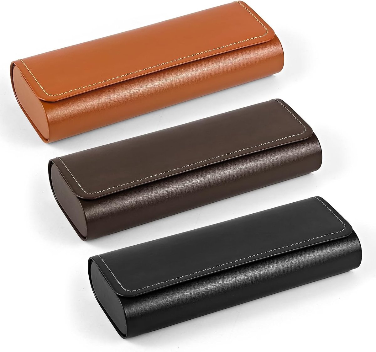 Glazenetui hardcase 6.45in - leren en metalen zonnebril etui - vintage stijl - perfect voor de meeste brillen - SnelShoppen