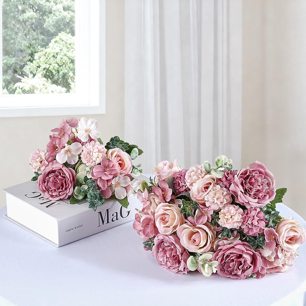Kunstmatige pioen hortensia boeket - roze zijde - decoratief - ideaal voor bruiloften - SnelShoppen
