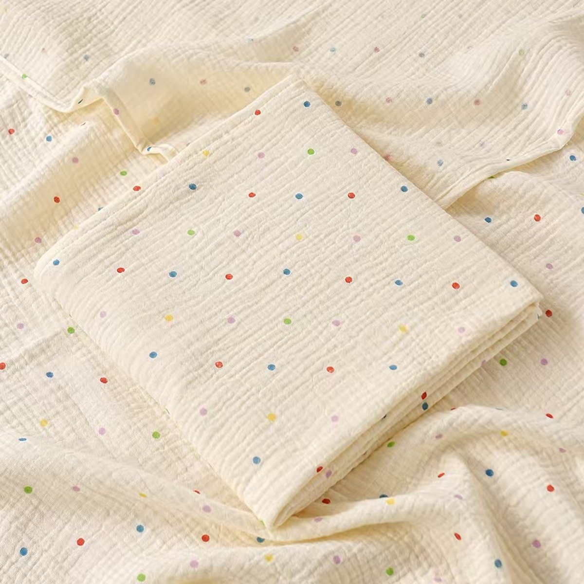 Babywikkeldeken, groot formaat 100x100 cm, dubbellaags katoenen gaasdeken, ultrazacht katoenen gaas, geschikt om in te wikkelen of als klein dekentje voor babyjongens en -meisjes,Regenboogstippen