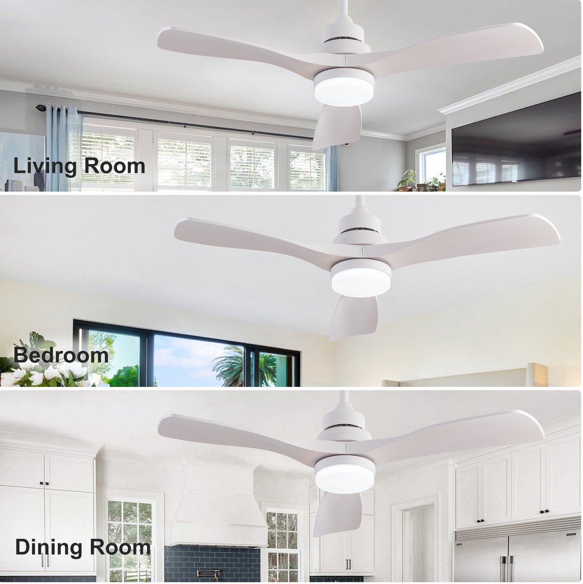 MIVRAY Plafondventilator Met Licht – 42 Inch – 3 ABS Bladen – DC Motor – Wit – Afstandsbediening Voor Stille Woonkamer En Slaapkamer