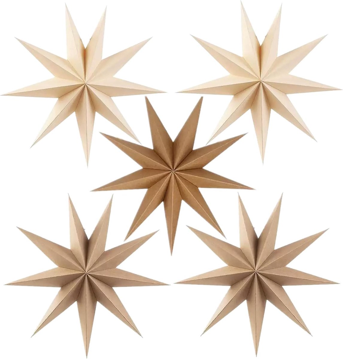 Papieren sterren kerst 5-delige set - 30 cm - bruin - voor binnen en buiten decoratie - ShopVlot