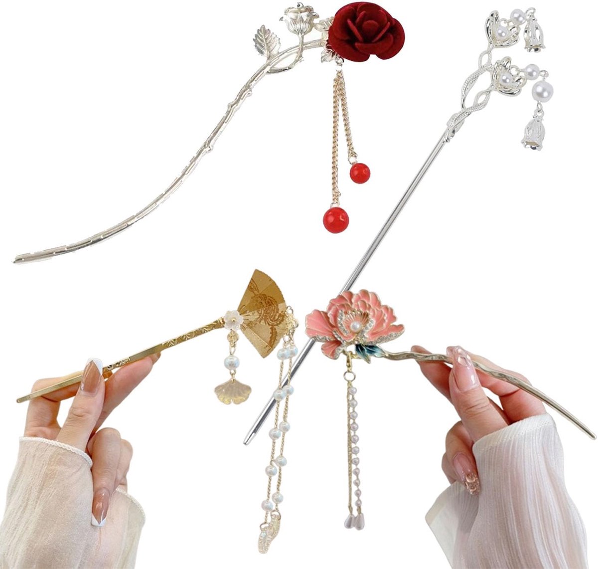 Haarspelden set van 4 - Goud en zilver - Vintage opal bloemen - Perfect voor feestelijke gelegenheden - ShopVlot
