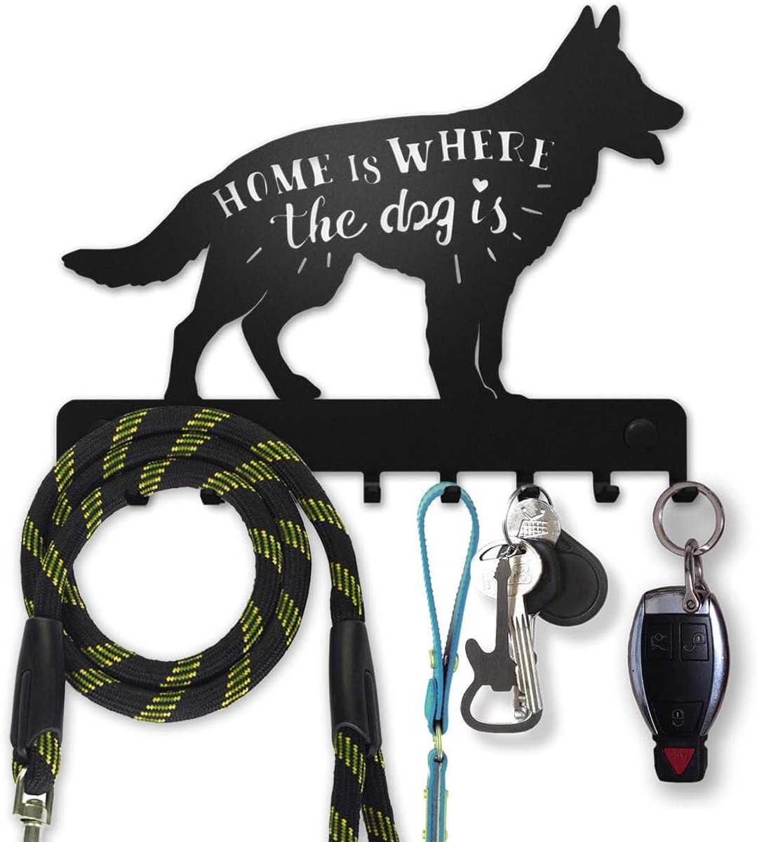 Sleutelhanger Duitse Herder Klein - Metalen Decoratie - 9 Haken voor Sleutels en Leashes - ShopVlot