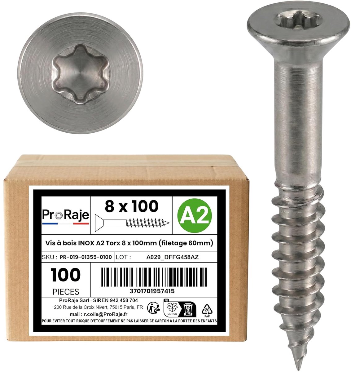 Houtschroeven 8 x 100 mm - Verzinkkop TORX - Roestvrij staal A2 - Ideaal voor buitengebruik - ShopVlot