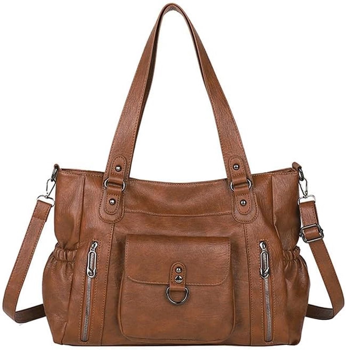 Handtas dames 38 cm - Vintage PU leer - Luxe schoudertas - Perfect voor dagelijks gebruik - ShopVlot