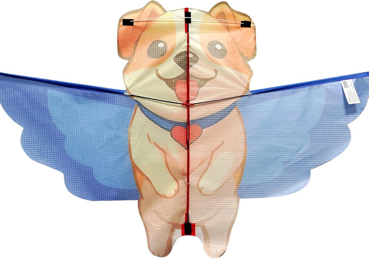 Vlieger cartoon hond met vleugels - unieke ontwerp - geschikt voor kinderen en volwassenen - ideaal voor buitenspelen - ShopVlot