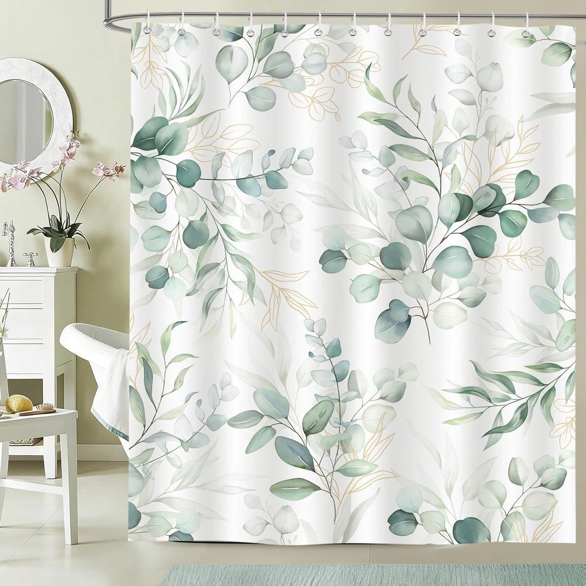 Douchegordijn 180x200cm - Eucalyptusbladeren - Waterafstotend polyester - Makkelijk te onderhouden - ShopVlot