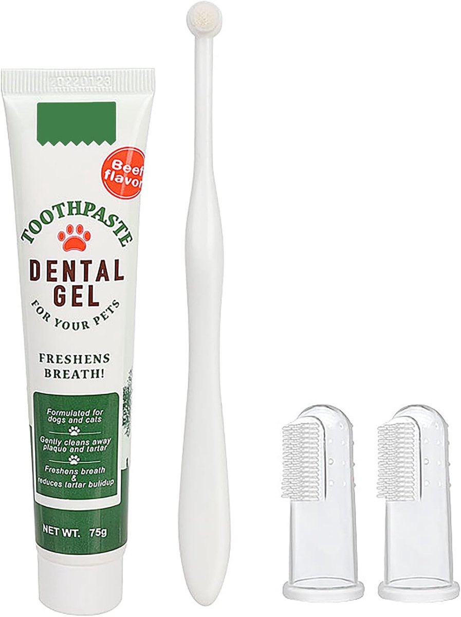 Tandverzorgingsset voor huisdieren - 4-delige set - tandenborstel, tandpasta, massagevingerborstels - ShopVlot
