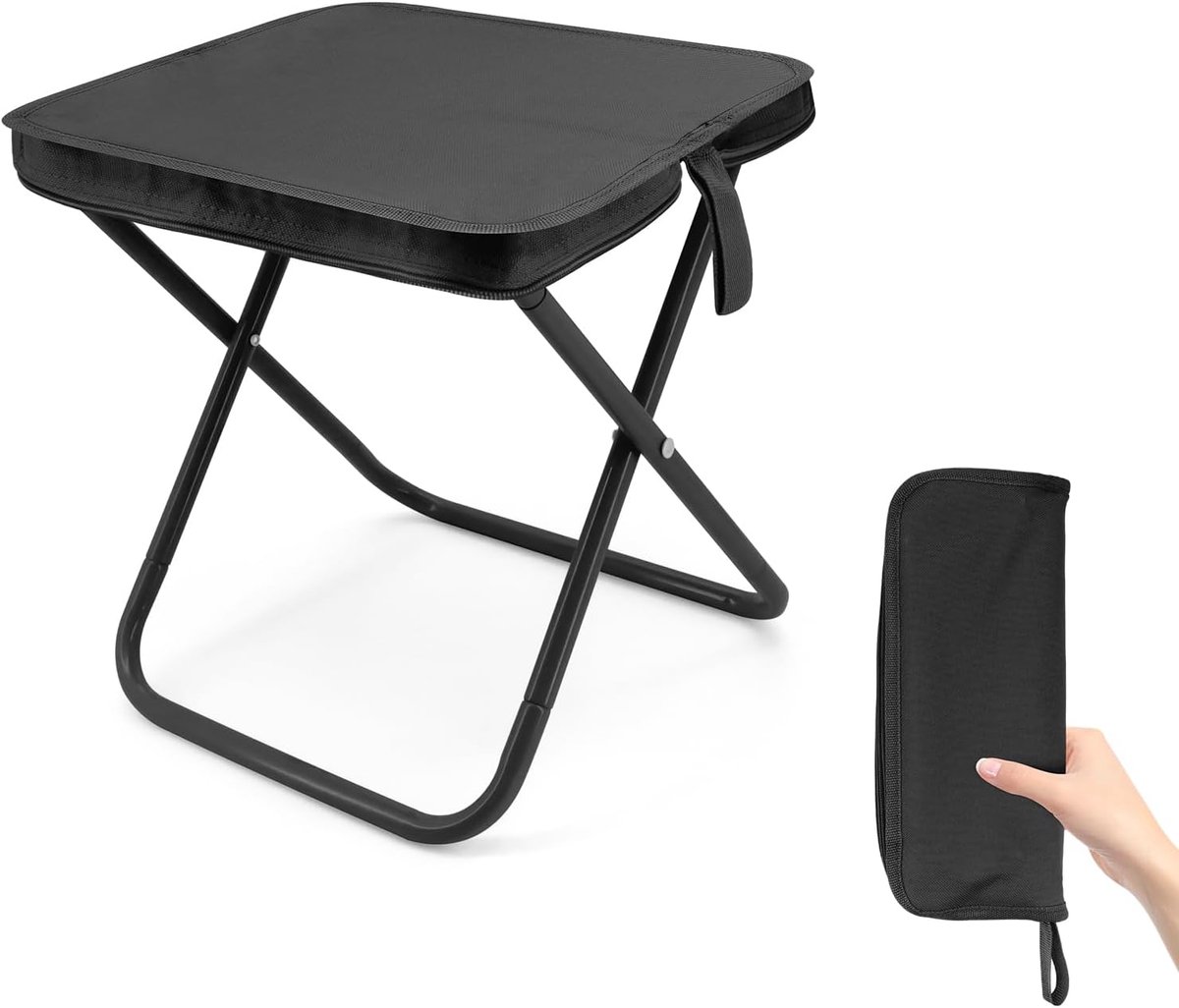 SnelShoppen - Opvouwbare Campingstoel, Lichtgewicht Portable Stoel met Rits Draagtas voor Kamperen, Vissen, Wandelen, Picknick, Barbecue - Zwart