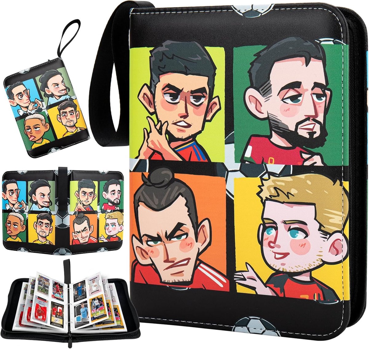 SnelShoppen - TAOPE Voetbalkaarten Verzameling Album 400 Kaarten - 4 Compartimenten - Zip 3 Ringen - Collectie Album voor Voetbalkaarten - Zwart - Per
