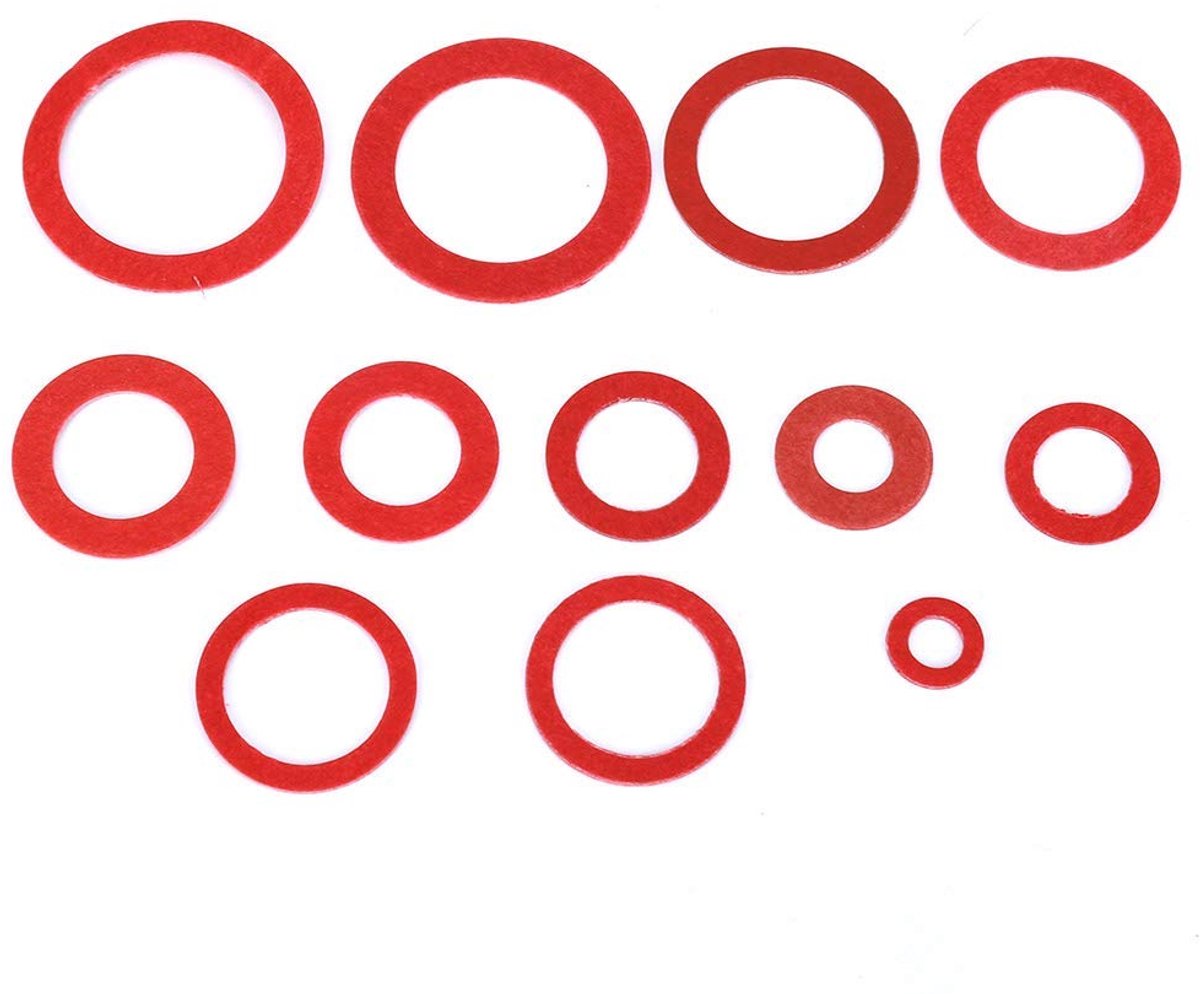 Washer Set 12 Maten Rood Gevulkaniseerd Papier Vezel Platte Ringen Pakking Ronde Isolatie Wasmachine Assortiment Kit met Doos