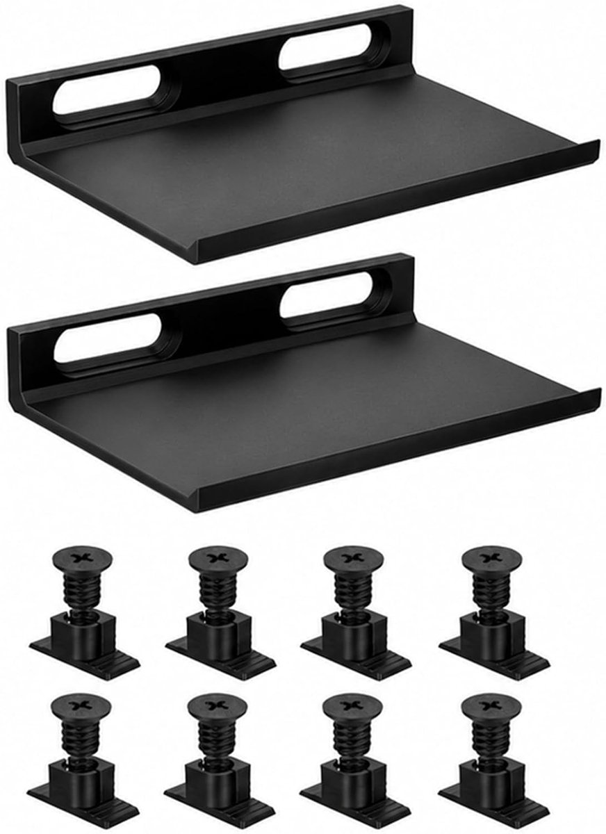 2 stuks planken voor akoestisch paneel, zonder boren, 15 x 9 cm, wandrek, accessoires voor akoestische panelen met 8 schroeven, zwart paneelrek voor planten, decoratie, fotolijst en