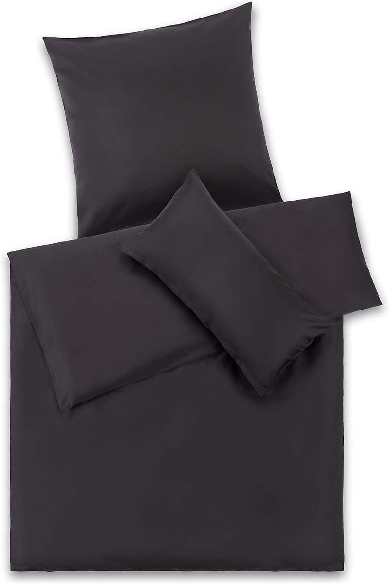 Mako Satijnen beddengoed – dekbedovertrek 155x200 cm, kussensloop 40x80 cm, 100% katoen, superzachte kussensloop 40x80, kussensloop donkergrijs, Antraciet