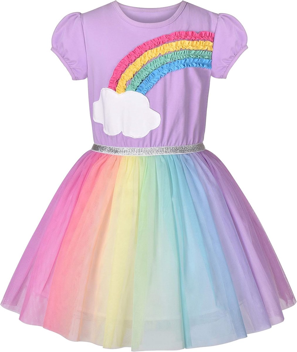 Regenboog Tule Rok Korte Mouwen Verjaardagsfeest