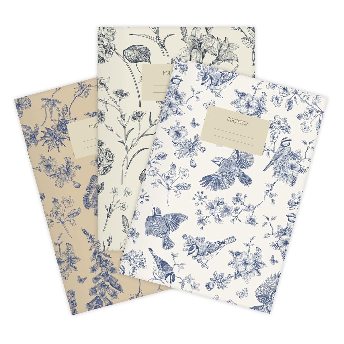 Etmamu 143 3-delige set notitieschriften A5 | Birds & Butterflies, 32 vellen geruit
