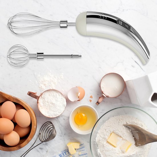 Elektrische staafmixer - Draadloze handmixer - Keukenbereidingen mengen - 5 snelheden roestvrij staal - 63 x 149 cm - Zilver Wit — afbeelding 3