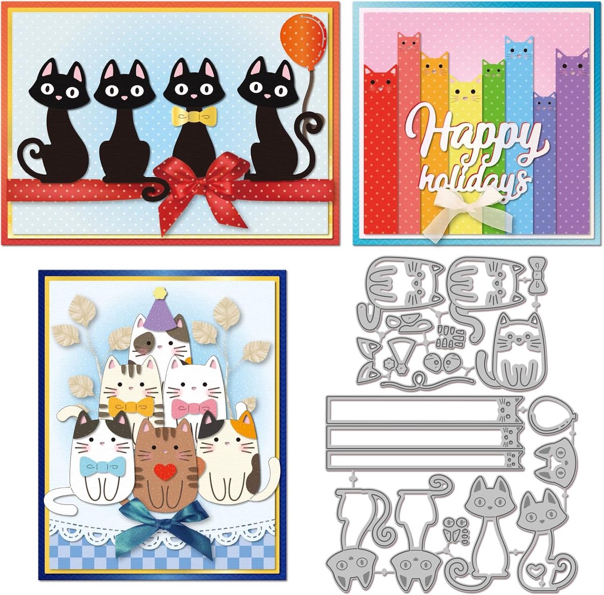 Metalen stanssjablonen, schattige kat, voor het maken van kaarten, dieren, katten, ballon, kittens, decoratie voor scrapbooking, vrije tijd, knutselen, kaarten, doe-het-zelf, fotoalbum