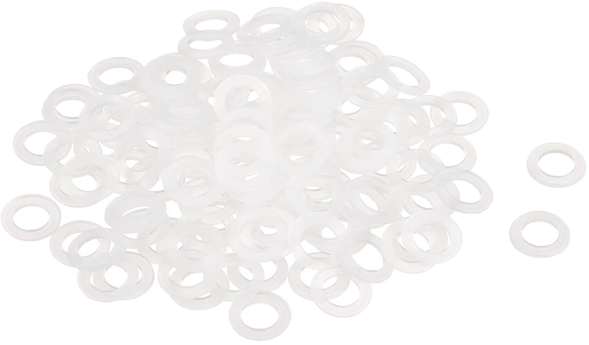 Platte afdichtingen, 6 mm ID 10 mm OD 1 mm dik, sluitringen, afdichtingen, kunststof blad-afdichting, bevestigingselement, afdichtring, wit