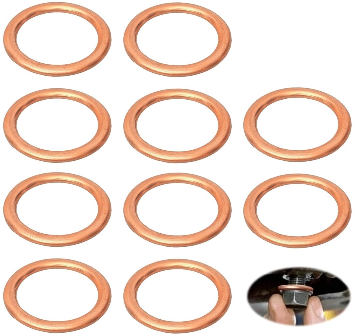 10 stuks koperen afdichtringen voor olieafvoerschroef, 16 x 22 x 2 mm, afdichting, olie-afvoerschroef, hoogwaardige koperen afdichtring, universele afvoerschroefafdichting voor auto en motorfiets