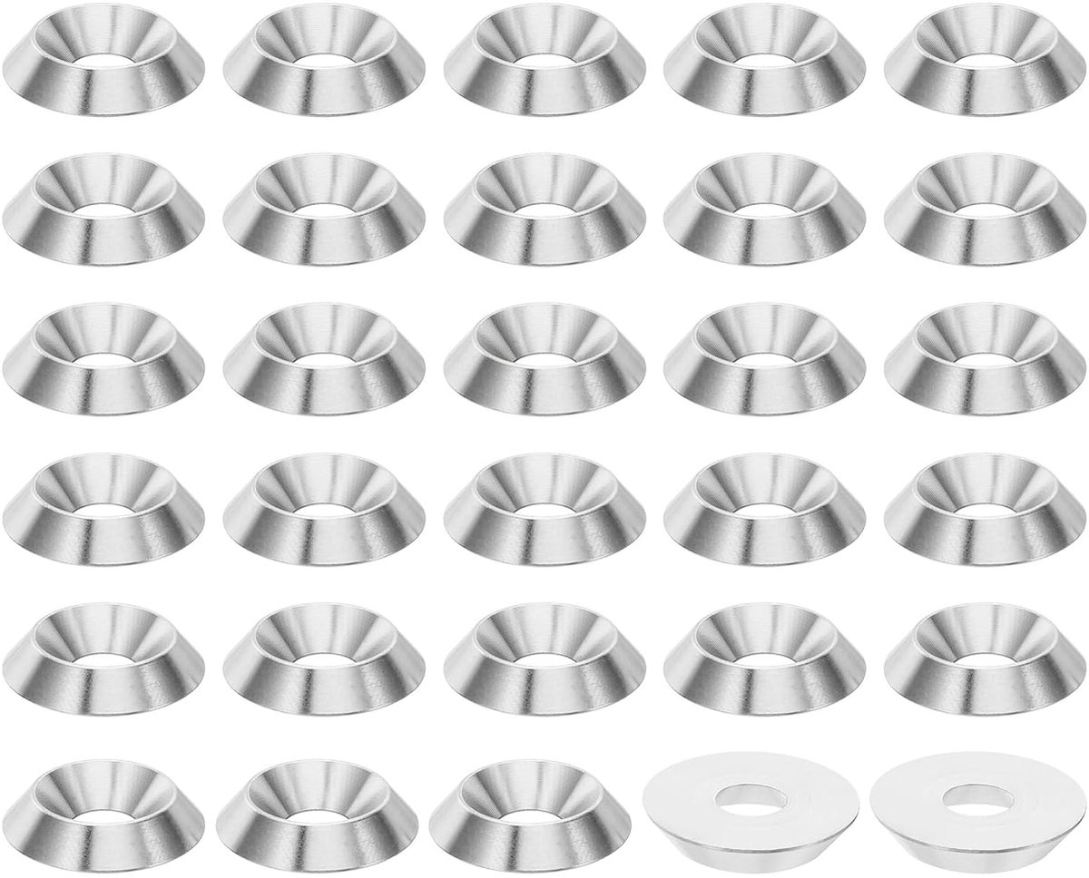 M8 afwerking verzonken schijf, 30 stuks 25 mm diameter. 5 mm hoog. Massief 304 roestvrij staal CNC beker sluitring platte kop afdichting voor constructies, conus
