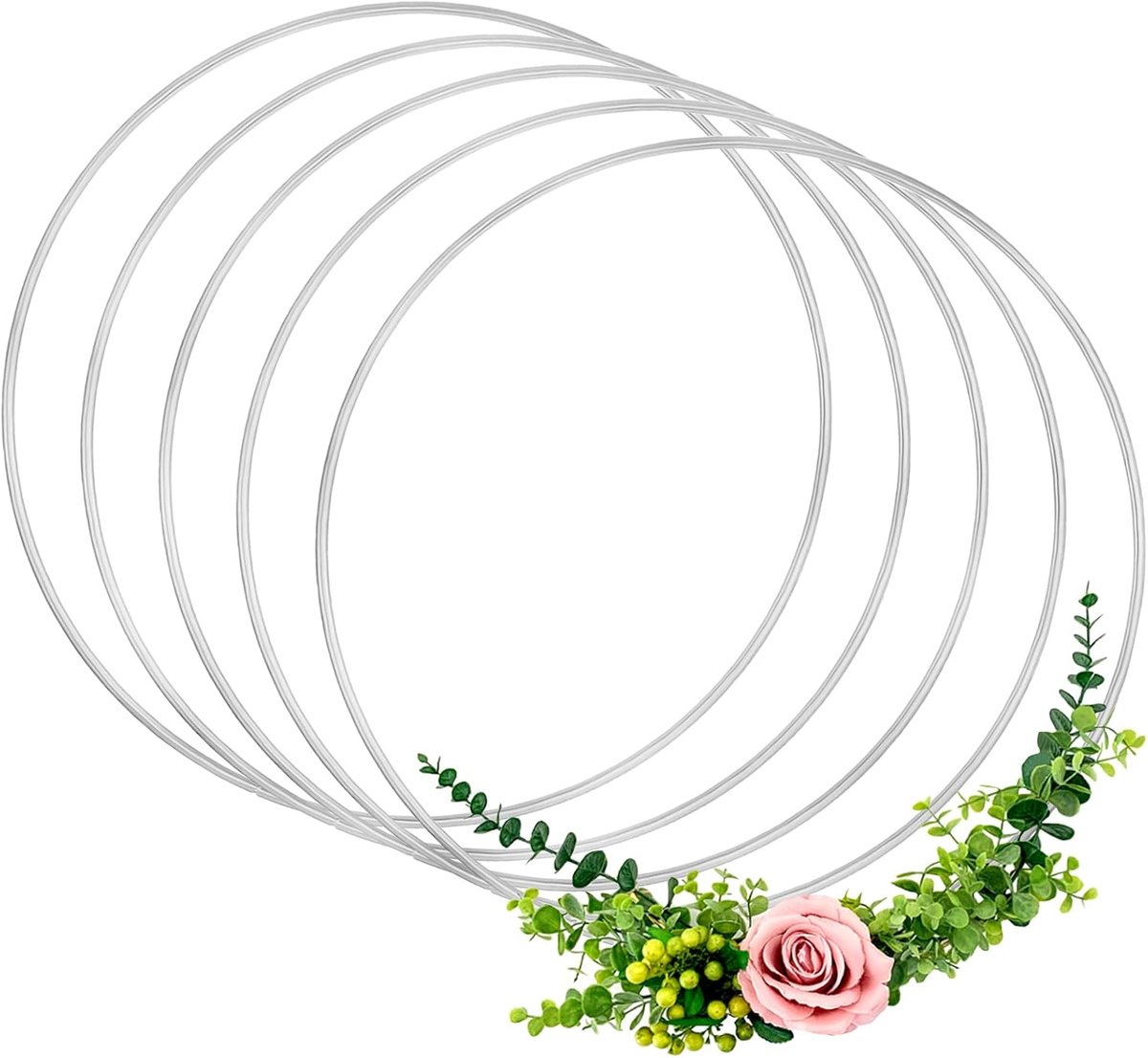 5 stuks metalen knutselringen 20 cm grote hoepels stalen macramé ringen grote ronde hoepels voor dromenvangers festivalkransen macramé doe-het-zelf kunst en ambachten projecten (zilver, 20 cm diameter)