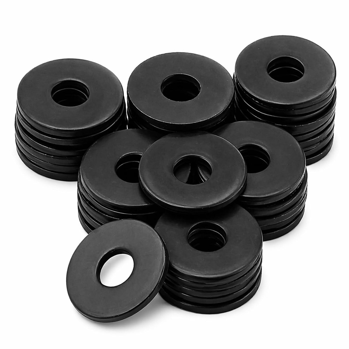 Platte sluitringen M4, zwarte sluitringen, roestvrij staal, sluitringen, metalen carrosserieringen, assortiment voor schroeven en moeren en schroefdraadstangen
