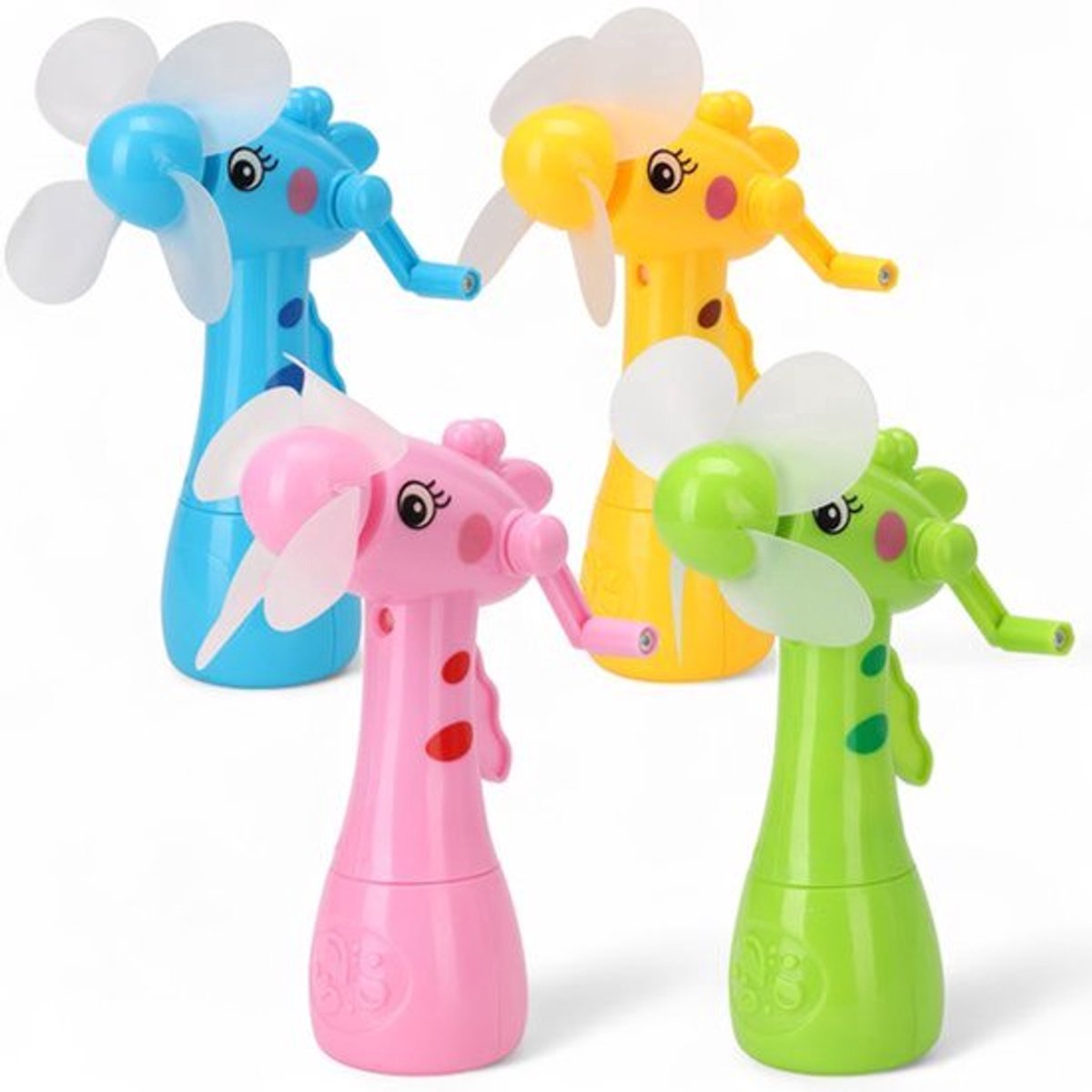 Giraffe Hand Fan Set 4 stuks - Crank en Waterreservoir - 2-in-1 Sprayfunctie - Kleurrijk en Veilig
