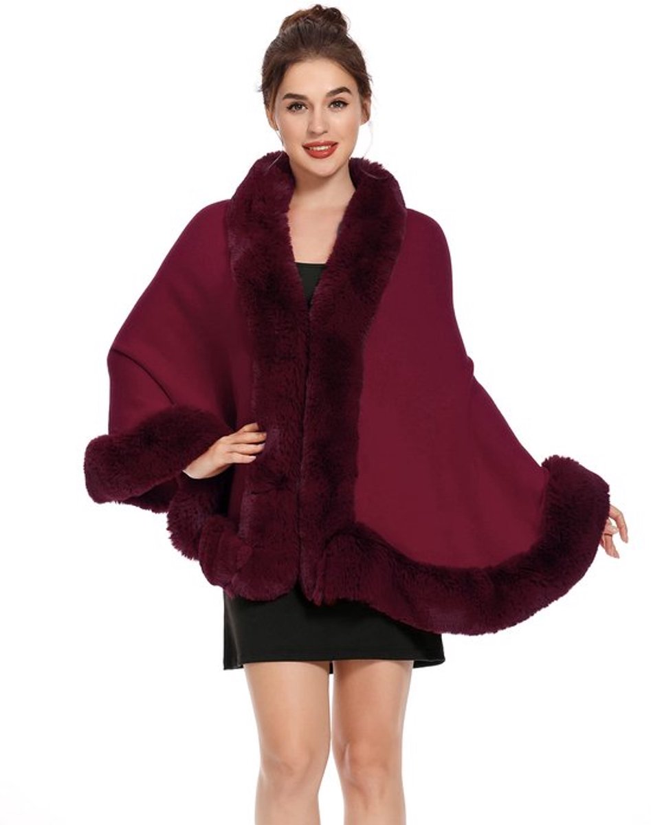 SVG commerce Dames winter imitatiebont poncho cape gebreide sjaal stola warm cardigan