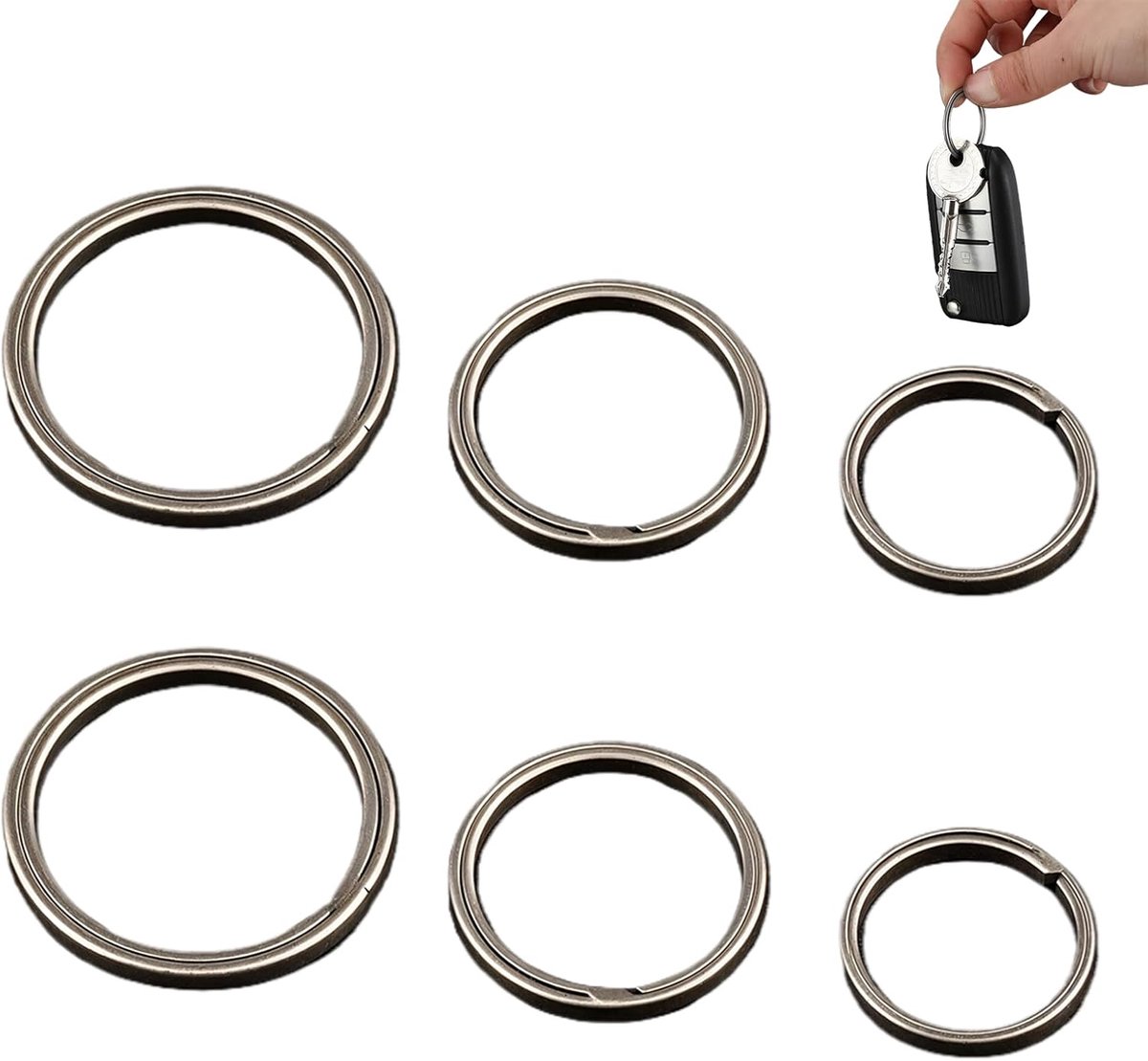 Sleutelhanger Set van 6 - 3 Verschillende Maten (25mm, 20mm, 16mm) - Titanium - Ideaal voor Sleutels en Fakkels - SnelShoppen