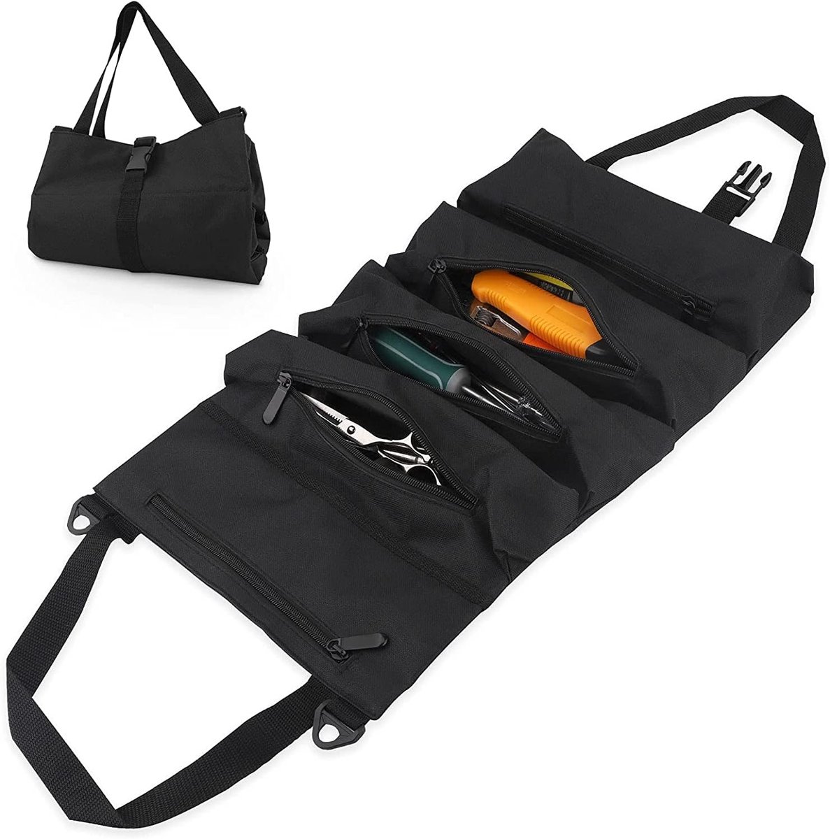 Tool Bag - Multifunctionele Roll-Up Tooltas - Canvas met 5 Compartimenten - Ideaal voor Electriciens en Timmermannen - SnelShoppen