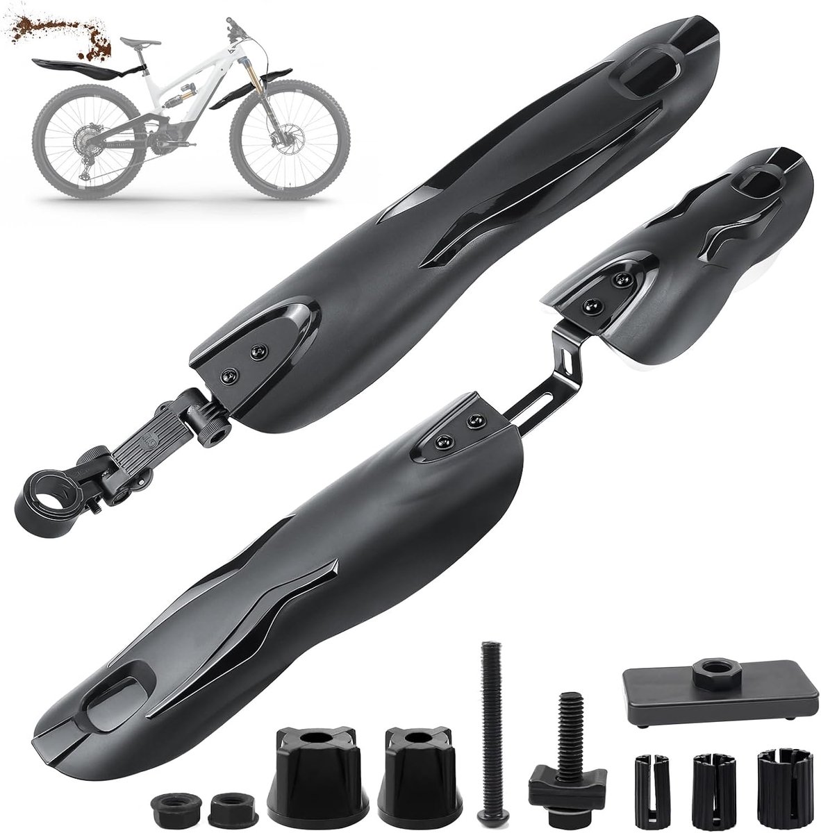 Fietsmodderbescherming set 24/25/26/27.5/28 inch - verstelbaar - eenvoudig te installeren - SnelShoppen