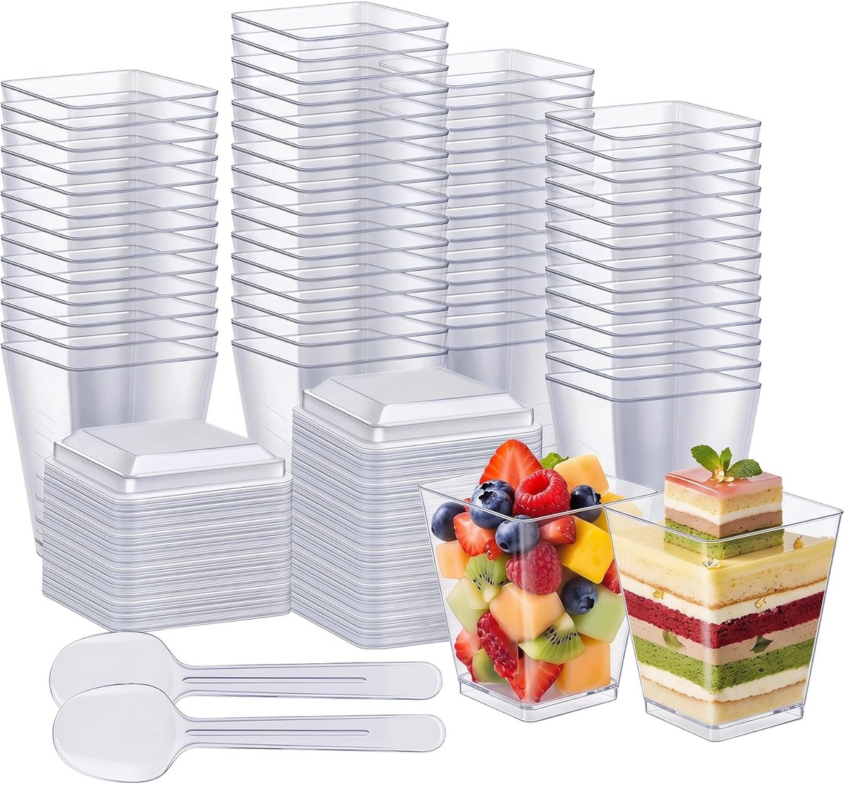 Dessertbekers 150ml met Deksel en Lepel - Herbruikbaar - Lekvrij - Ideaal voor Feesten - ShopVlot
