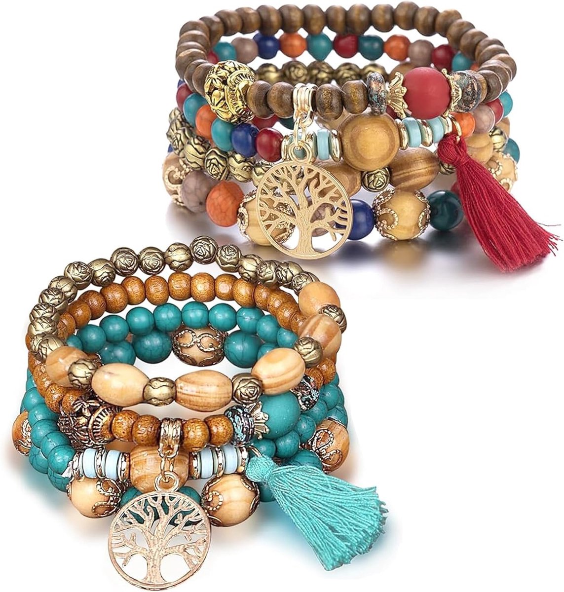 Parelarmbanden 2 stuks - Bohemian Retro Set - Unisex - Perfect voor cadeaus - SnelShoppen