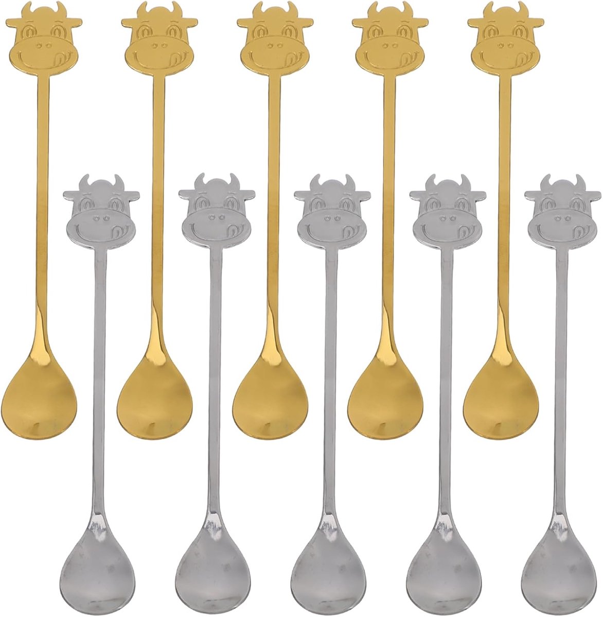 Theelepels 10Pcs - Roestvrijstalen lepel - Koe cartoon ontwerp - Perfect voor koffie en thee - SnelShoppen