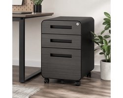 MODENUIT Archiefkast - Mobiele Drie-Ladekast Met Slot En Wielen - Onder Bureau Voor Kantoor - Metaal - Zwart - 40x46x58 Cm