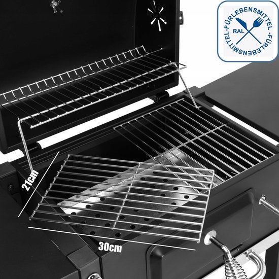 Merkloos XXL Koolgrill met Deksel, Thermometer en Wielen — afbeelding 3