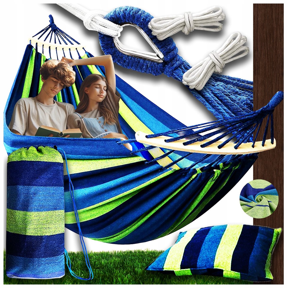 Grote 2-persoons XL Hangmat 290x150cm met Kussen & Draagtas