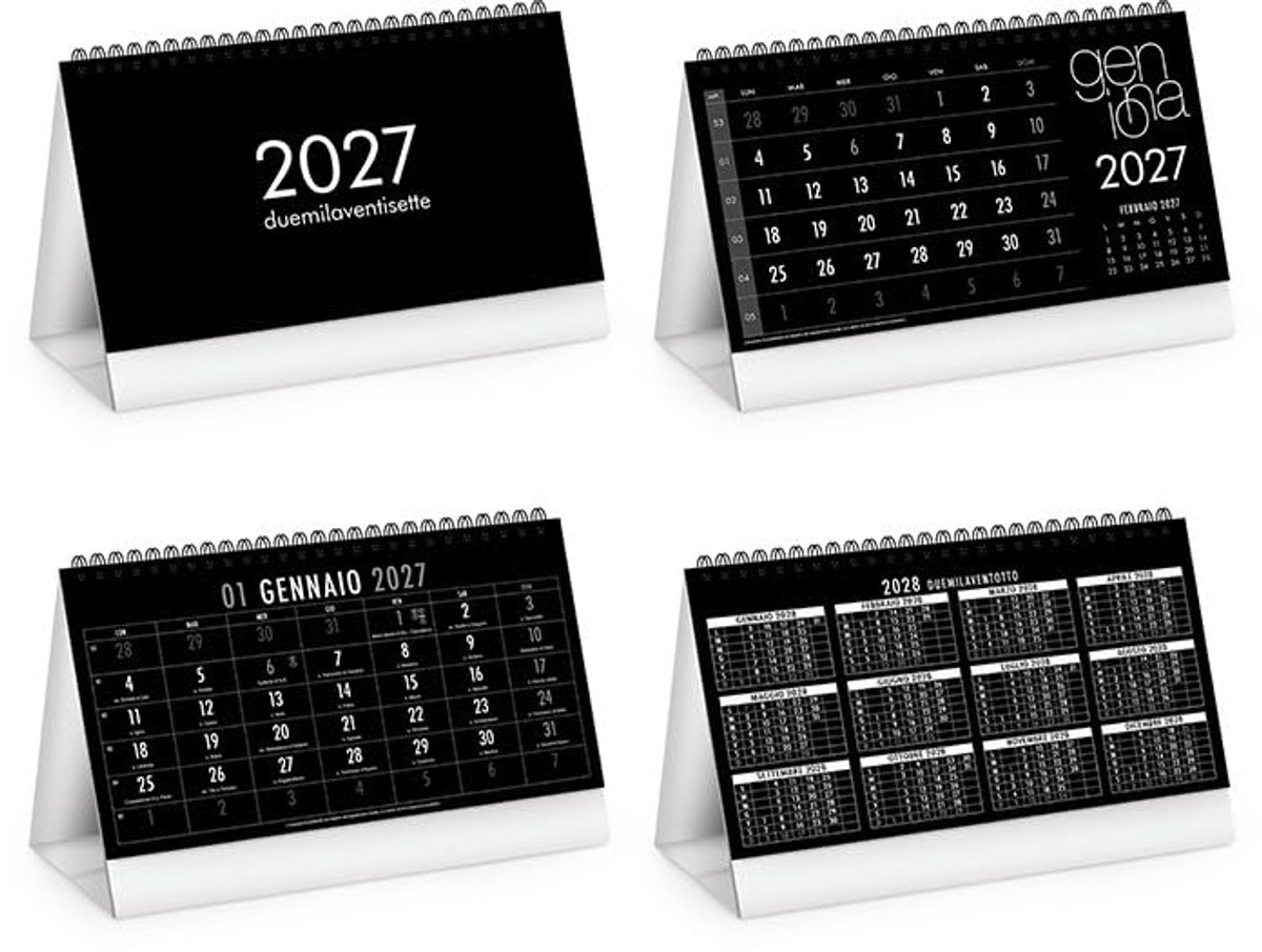 Tafelkalender 2027 - 19 x 45 cm - tafelzwart - met heilige en manen internationale feestdagen - ShopVlot