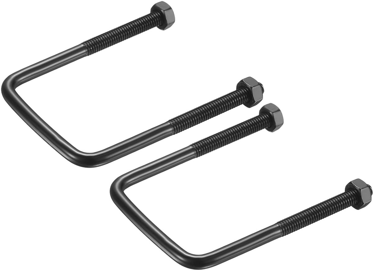 2 sets M6 vierkante U-Bolts, 45 mm (1,77 inch) binnenbreedte 80 mm (3,15 inch) lengte 304 roestvrij staal U-klem bout elektrolyse met moeren voor auto, zwart