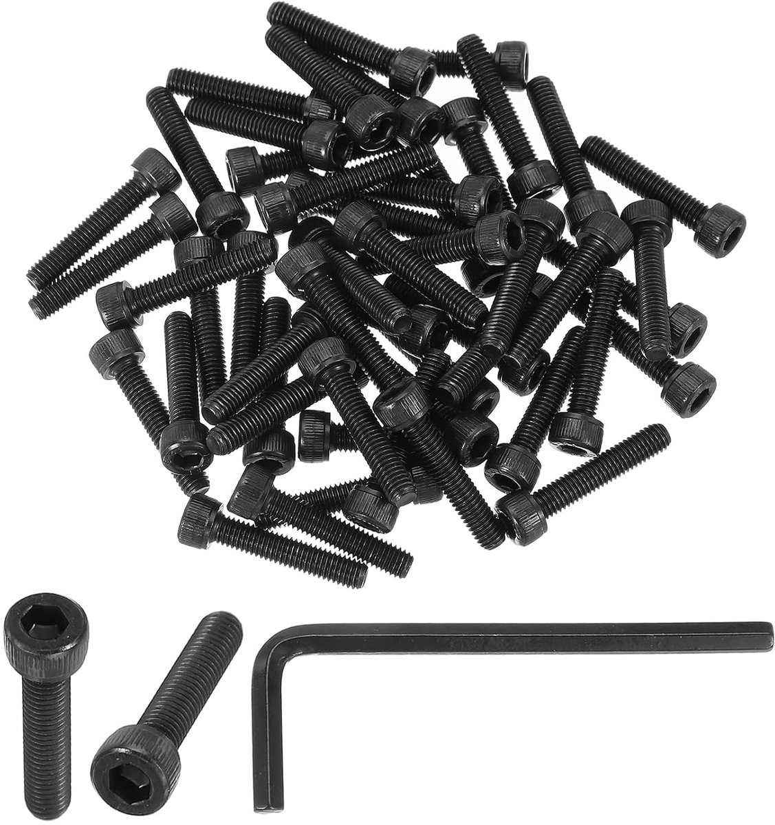 M5 x 25 mm zeskantschroeven met binnenzeskant, verpakking van 50 stuks, 12,9 graden koolstofstaal, zeskantschroef met zeskantsleutels, zwart