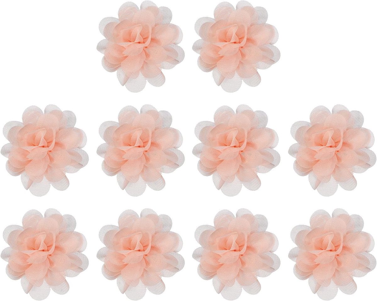 5 cm chiffon bloemen, 10 stuks mesh stof bloemen naaien stof applicaties hoofdband versieringen voor doe-het-zelf ambachtelijke bruiloft decor, abrikoos roze