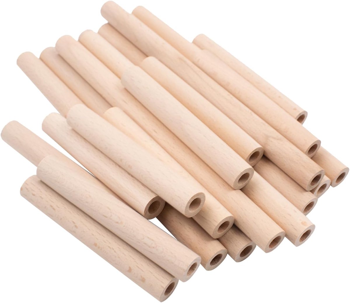 Houten stokken, ronde houten pluggen met gat van 0,8 cm, onbehandelde beukenhouten stangen voor doe-het-zelf kunsthandwerkprojecten, 20 cm/10 cm