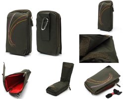 Verticale strepen nylon zakje tas met ritssluiting karabijnhaak voor Wiko Rainbow Up - GROEN