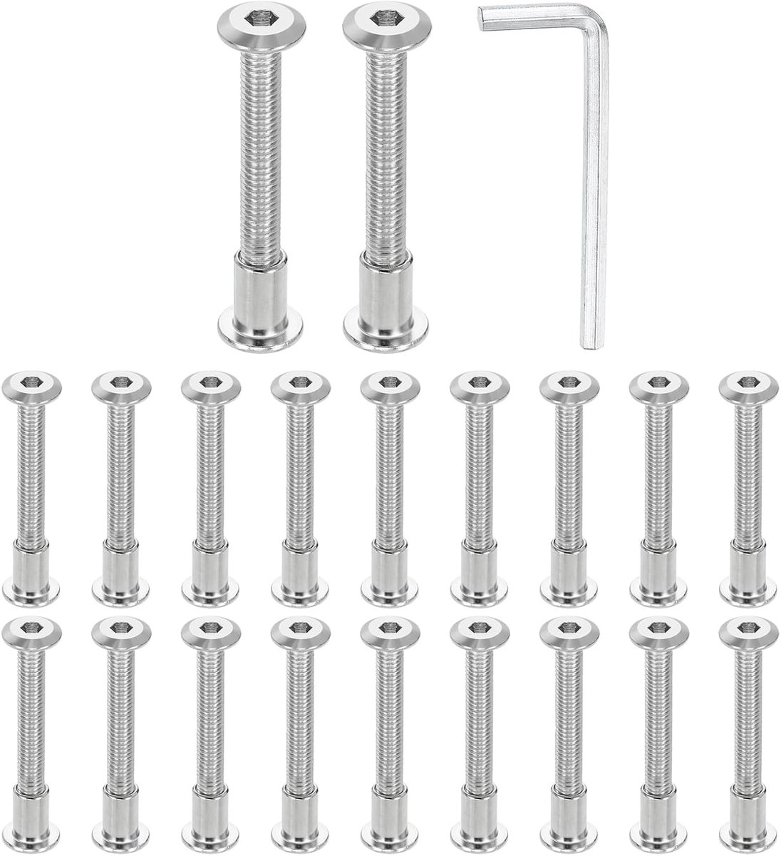20 Set Zeskantbouten M6x50mm En Moeren M6x12mm Met Zeskantsleutel M4 Bouten En Aansluitschroeven Voor Verzonken Meubels Riem Zilver