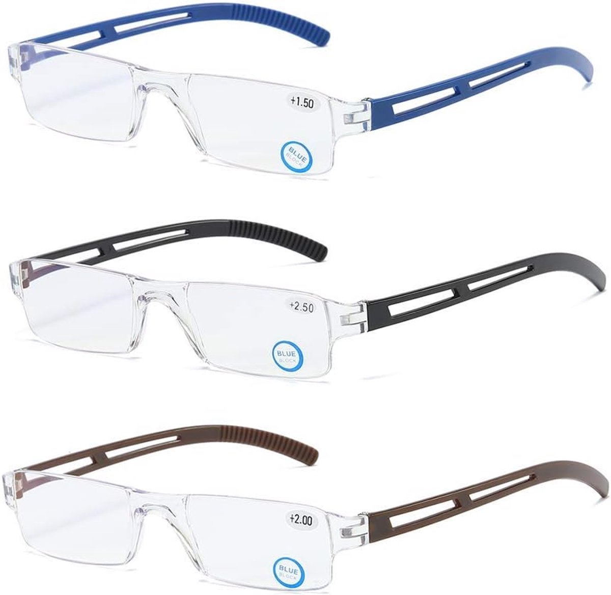 Frameloze leesbril, zichthulp met blauwlichtfilter, anti-blauw licht, leeshulp voor dames en heren