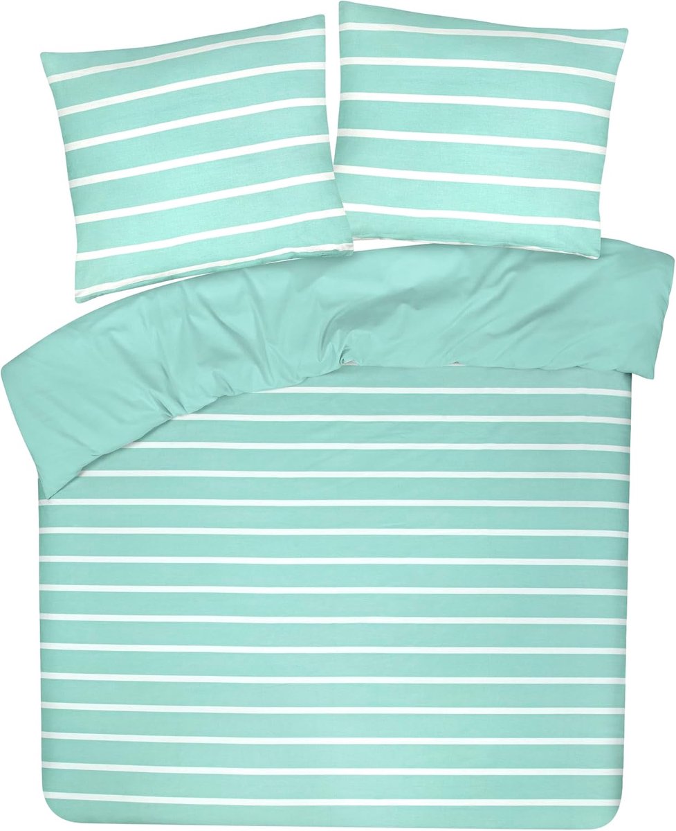 Dekbedovertrek 200x200 cm - 100% katoen - streep aqua - superzacht en ademend - SnelShoppen
