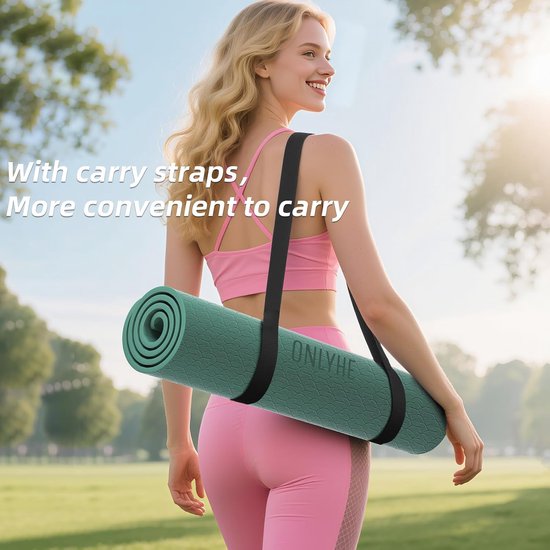 Dikke Yogamat - Oefenmat Pilates - Thuis Sporten - Dubbelzijdig Antislip - 180 x 61 cm - Donker Groen — afbeelding 2